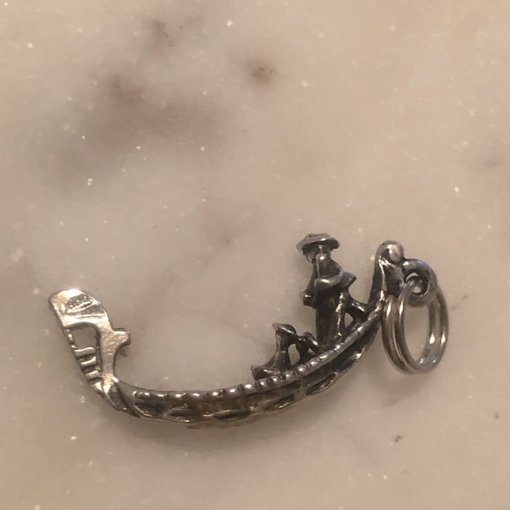 VTG 800 Silver Italian Gondola Boat Miniature Charm Bracelet Charm 26mm